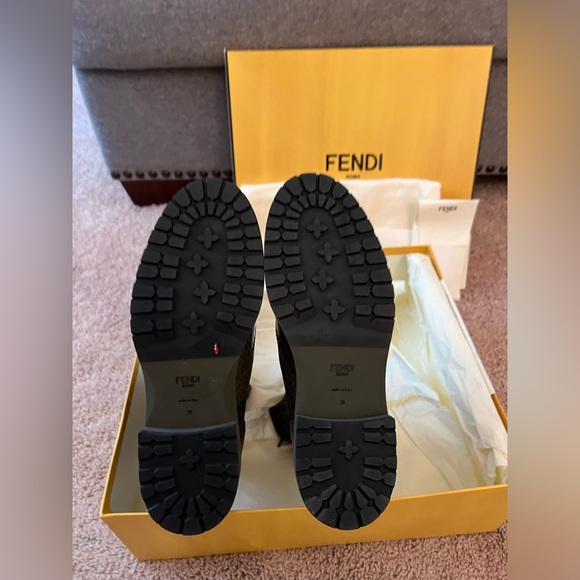New FENDI boots FF Croc Embossed Womens Combat Boots 38 - Picture 8 of 10